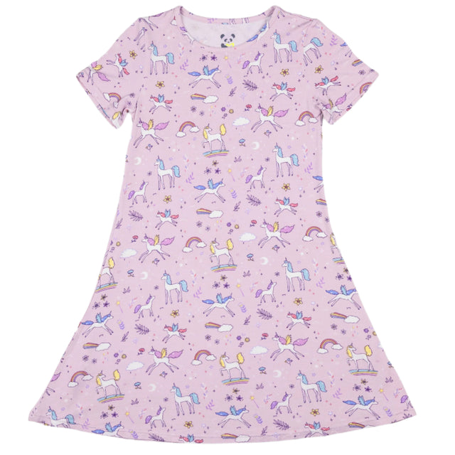 Enchanted Unicorn Bamboo Girls' Short Sleeve Dress - HoneyBug 