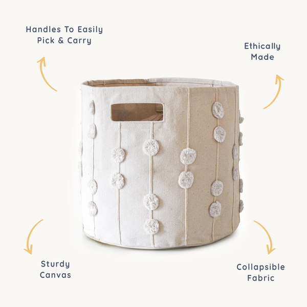 Storage Basket Pompom Ivory - HoneyBug 