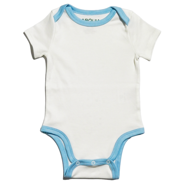 100% Peruvian Pima Cotton White with Chambray Blue Short Sleeve Snap Bodysuit - HoneyBug 