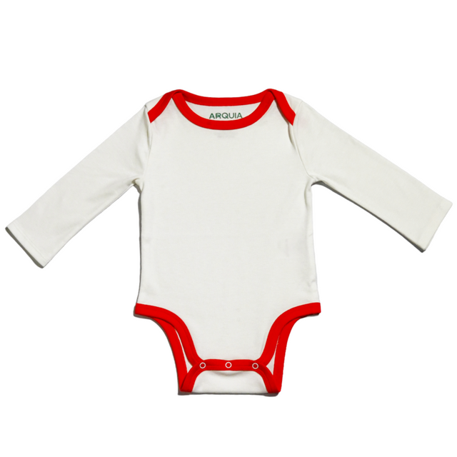 100% Peruvian Pima Cotton White with Engine Red Long Sleeve Snap Bodysuit - HoneyBug 