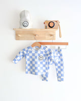 Checkered Smiley Lounge Set | Blue - HoneyBug 