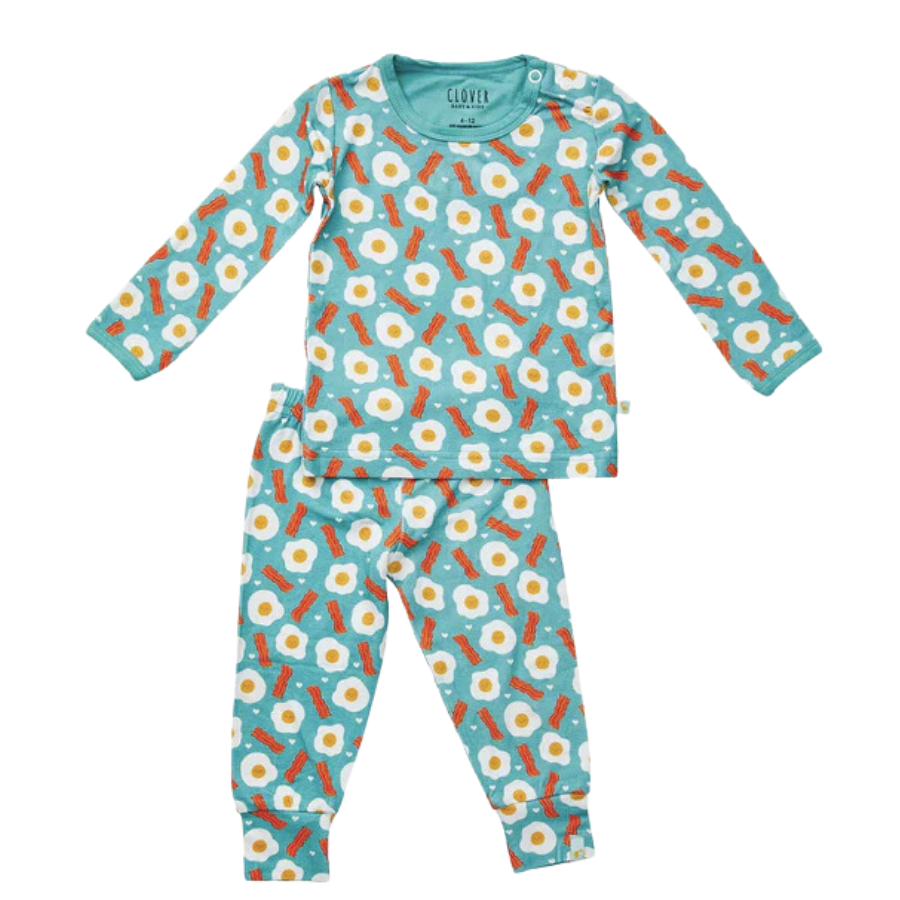 Long Sleeve Pajama Set - Bacon & Eggs Blue - HoneyBug 