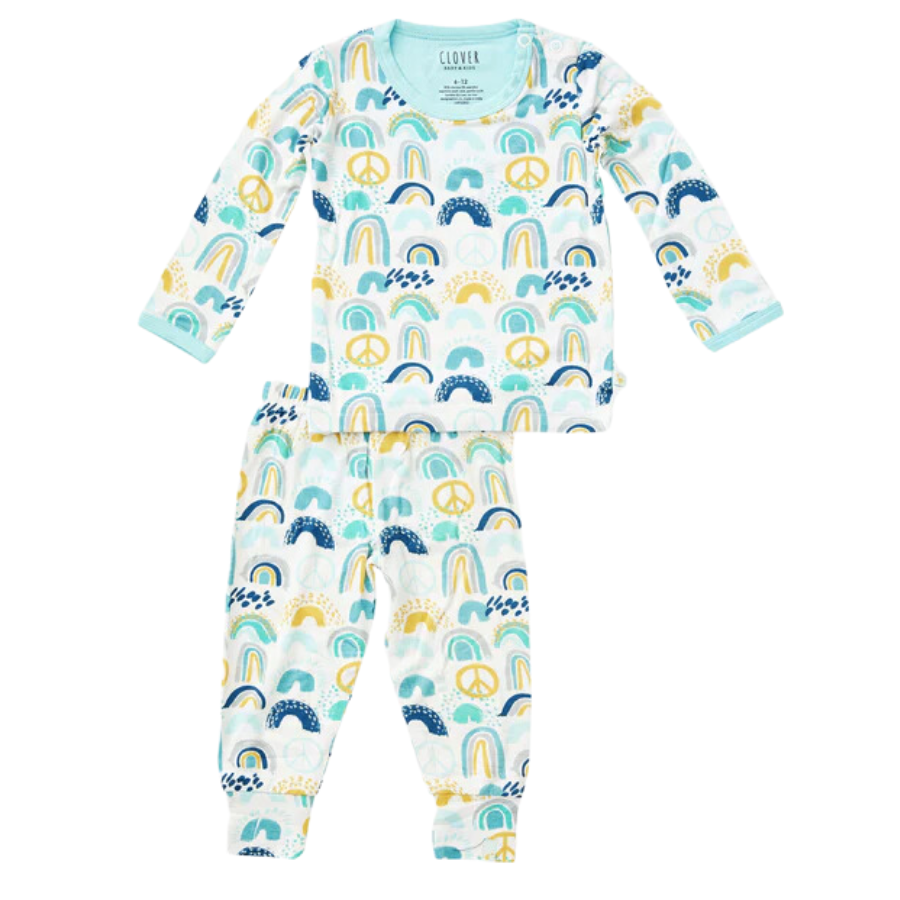 Long Sleeve Pajama Set - Rainbows Blue - HoneyBug 