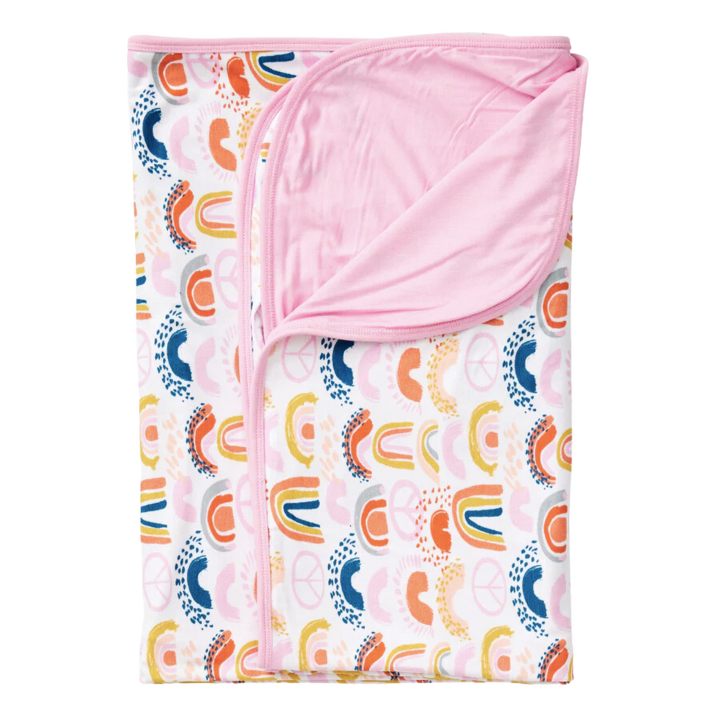 Stretchy Oversized Blanket - Rainbows Pink - HoneyBug 
