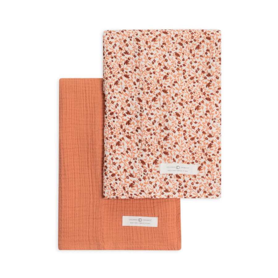 Muslin Burp Cloth (2-pack) - Eden Floral + Salmon - HoneyBug 