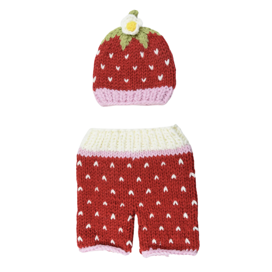 Addie Strawberry Hat and Pant Newborn Set - HoneyBug 