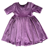 VELVET MID SLEEVE TWIRL- Lavender Stretch Velvet Twirl Dress - HoneyBug 
