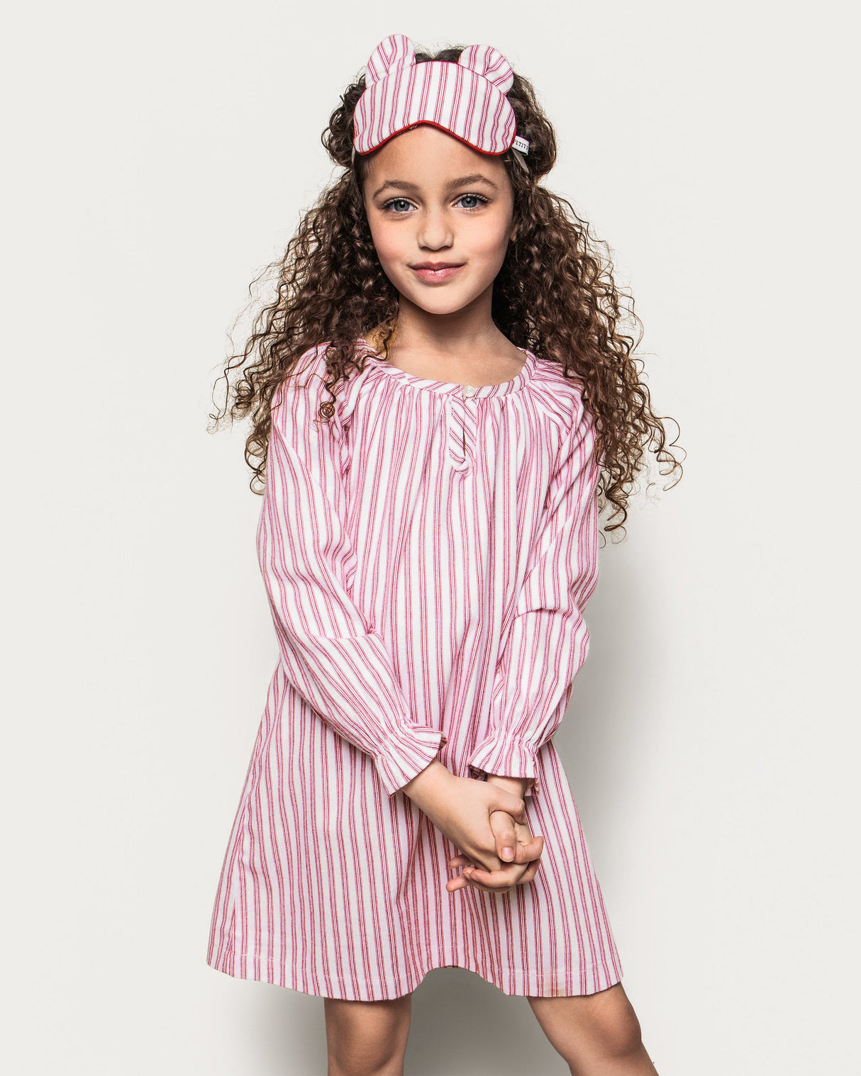 Girl's Twill Delphine Nightgown in Antique Red Ticking - HoneyBug 