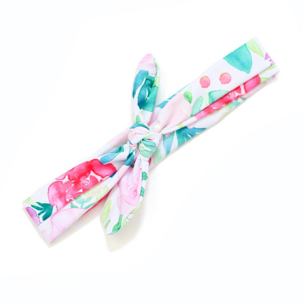 White and Pink Floral Swim Headwrap - HoneyBug 