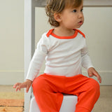 100% Peruvian Pima Cotton White with Engine Red Long Sleeve Snap Bodysuit - HoneyBug 