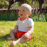 100% Peruvian Pima Cotton White with Engine Red Short Sleeve Snap Bodysuit - HoneyBug 