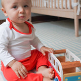 100% Peruvian Pima Cotton White with Engine Red Long Sleeve Snap Bodysuit - HoneyBug 