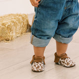 Suede Cow Print Moccasin Baby Shoe - HoneyBug 
