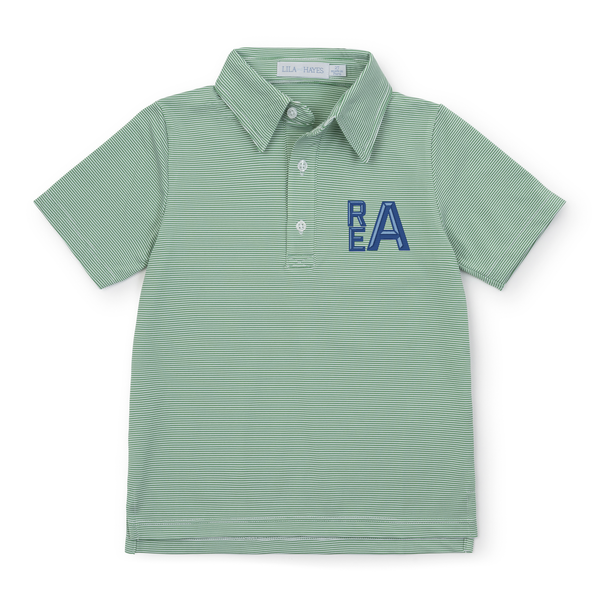 Will Boys' Golf Performance Polo Shirt - Green Stripes - HoneyBug 