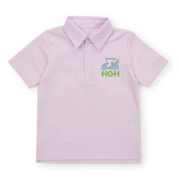 Will Boys' Golf Performance Polo Shirt - Pink Stripes - HoneyBug 