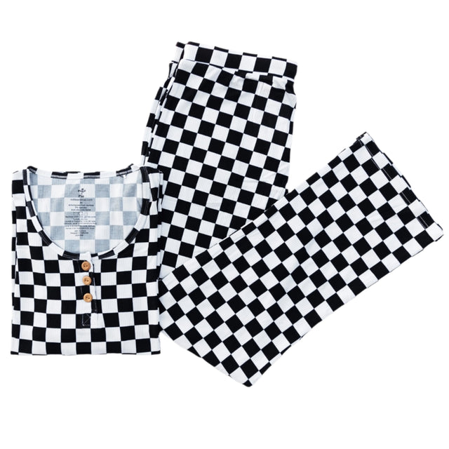 WOMEN'S PAJAMA SET- B+W Check Ribbed - HoneyBug 