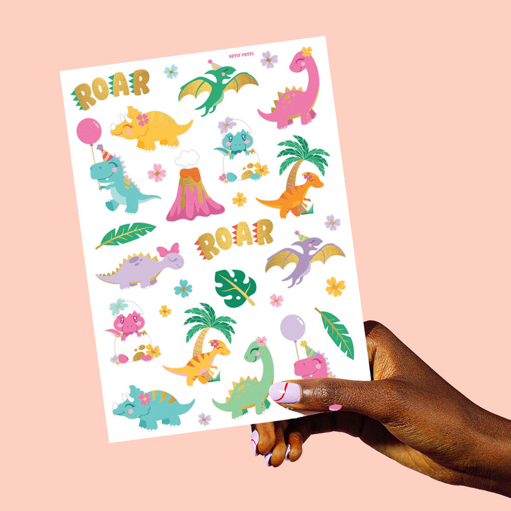 Cute Dino Tats - 40 Foil Temporary Tattoos