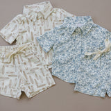 Palm Tree Linen Cotton Shorts - HoneyBug 