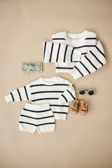 Navy Stripe Knit Shorts - HoneyBug 