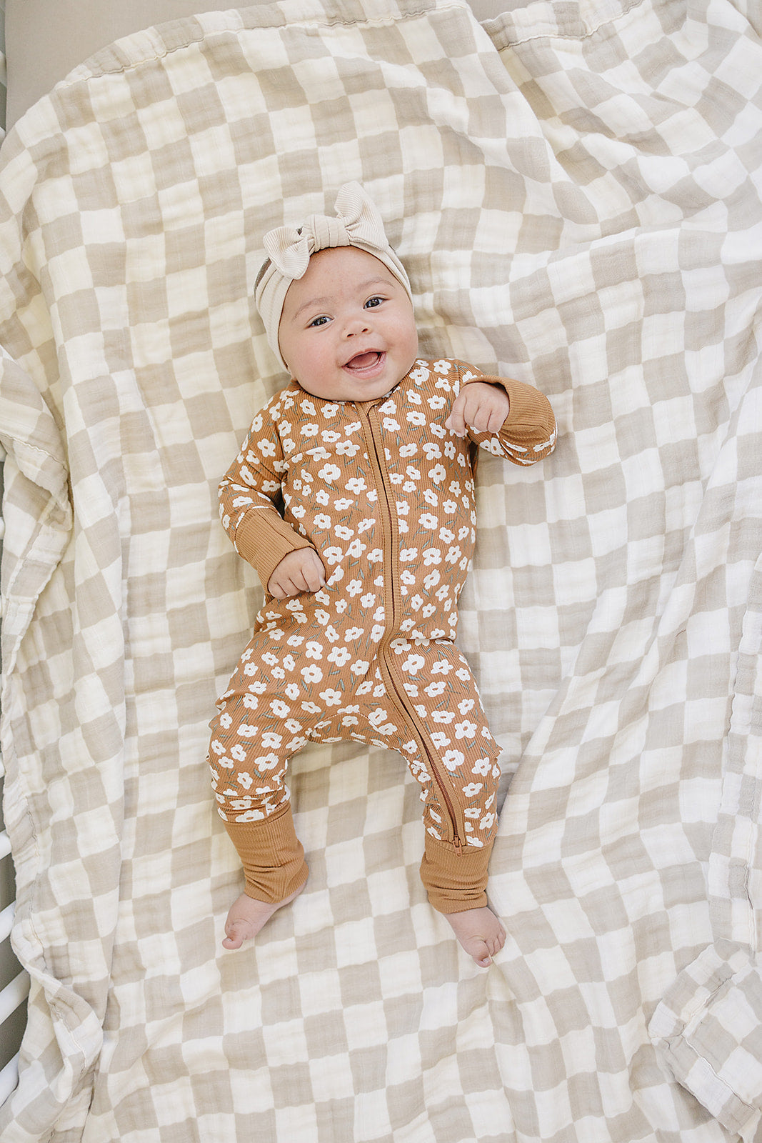 Mustard Floral Ribbed Bamboo Zipper - HoneyBug 