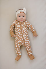 Mustard Floral Ribbed Bamboo Zipper - HoneyBug 