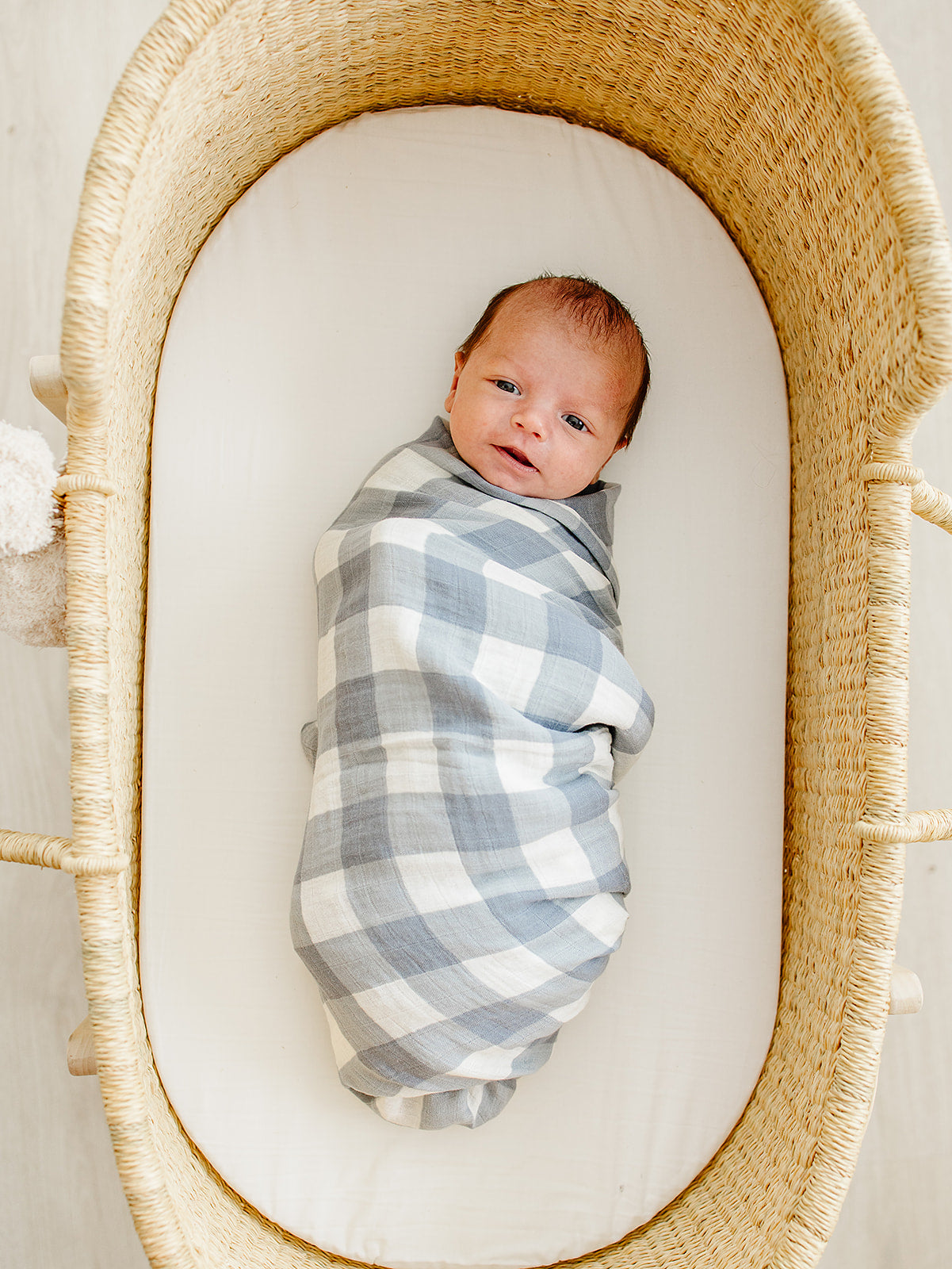 Dusty Blue Gingham Muslin Swaddle Blanket - HoneyBug 