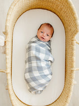 Dusty Blue Gingham Muslin Swaddle Blanket - HoneyBug 