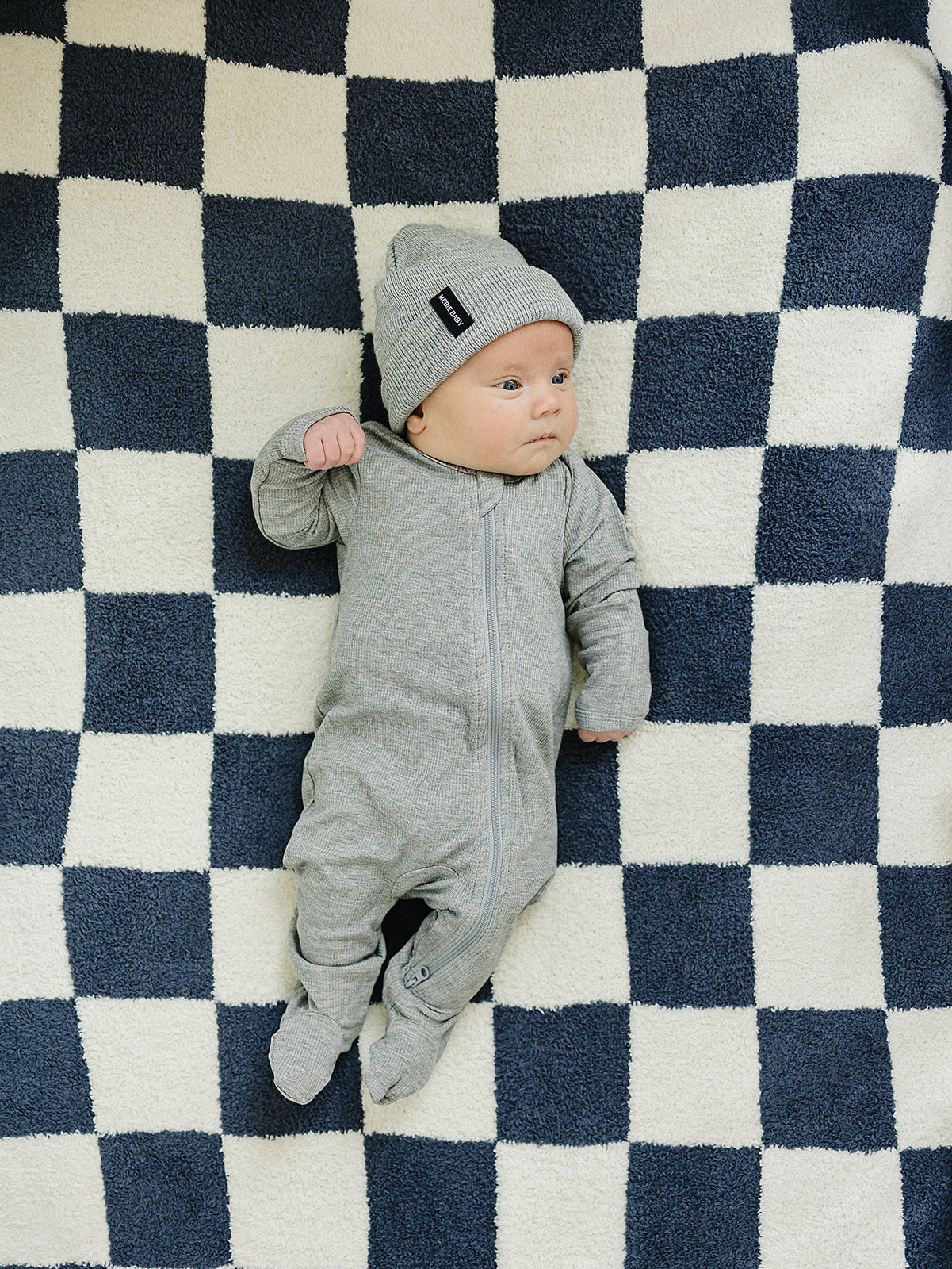 Navy Checkered Plush Blanket - HoneyBug 