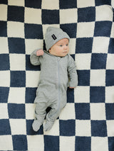 Navy Checkered Plush Blanket - HoneyBug 