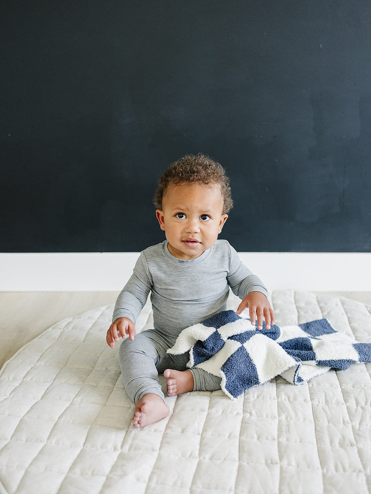Navy Checkered Plush Blanket - HoneyBug 