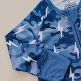 Bamboo Zip Romper | Blue Camo Bolts