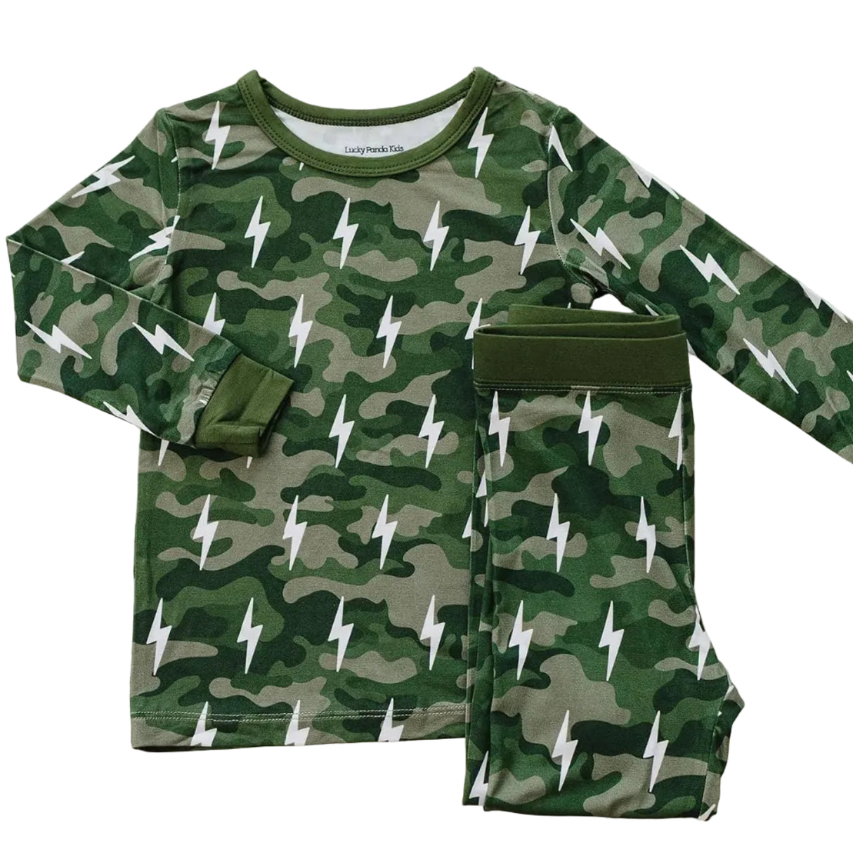Bamboo Two Piece Set | Green Camo Bolts