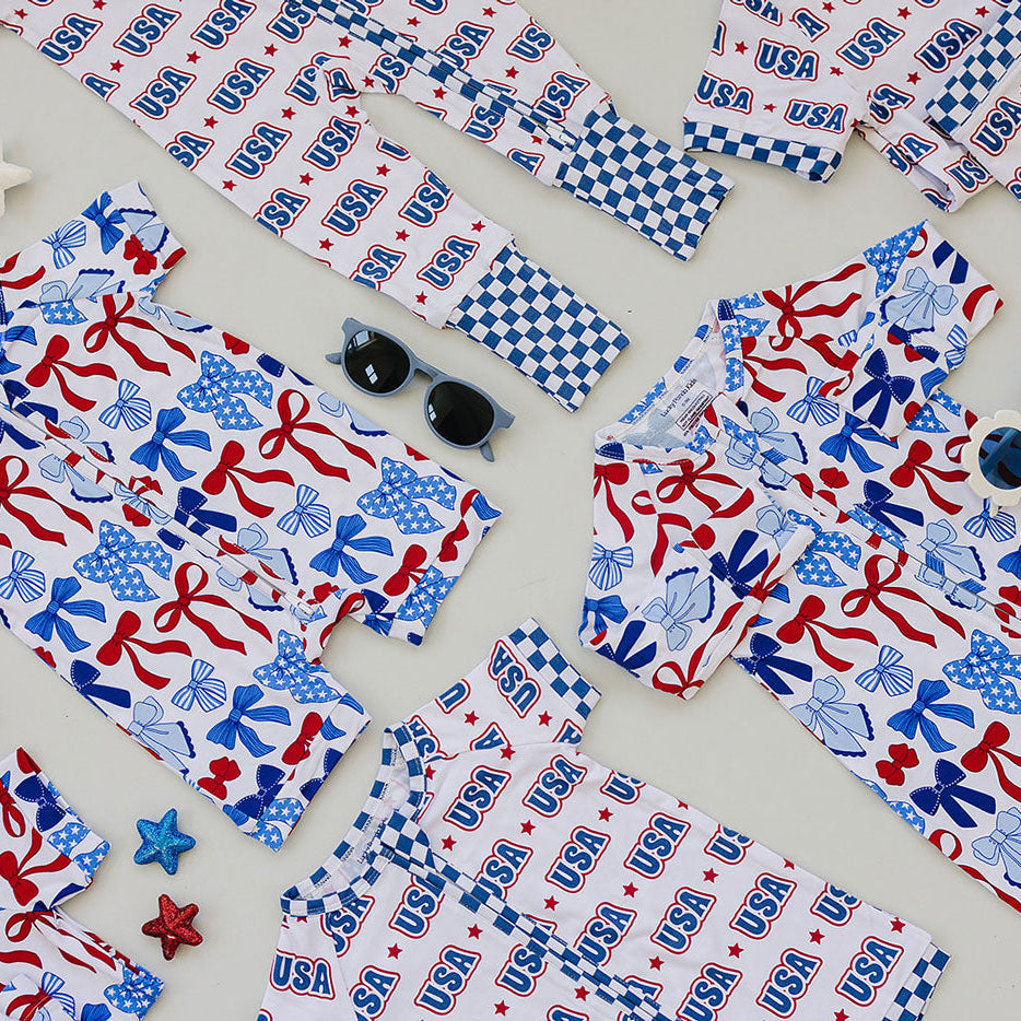 Bamboo Shorty Romper  | Red-White & Bows