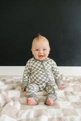 Light Green Checkered Bamboo Zipper - HoneyBug 