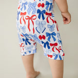 Bamboo Shorty Romper  | Red-White & Bows