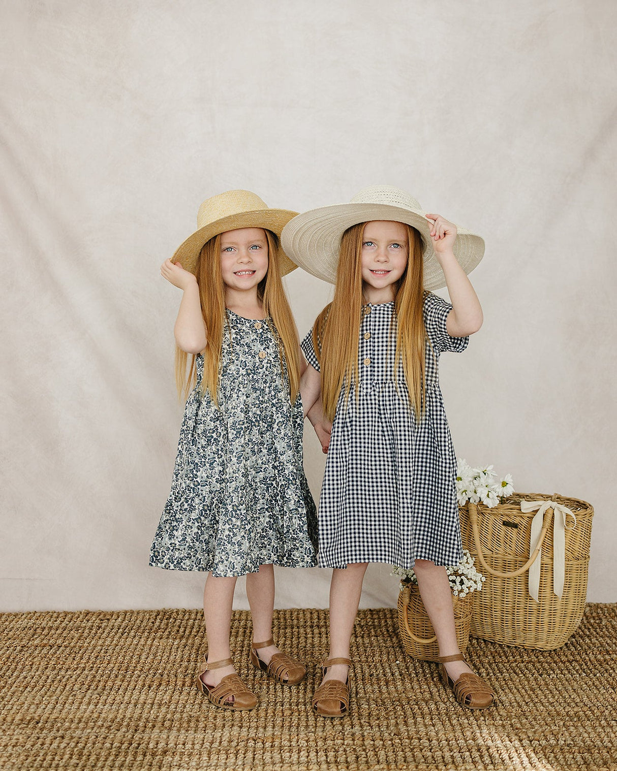 Navy Gingham Linen Cotton Dress - HoneyBug 