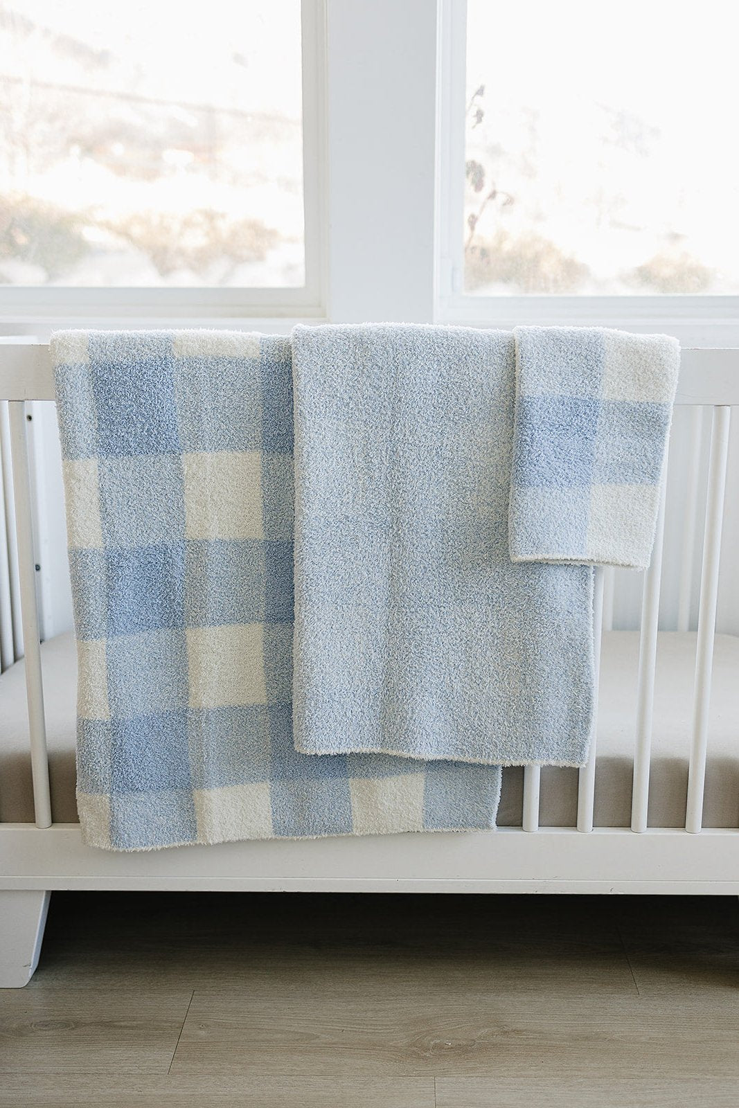 Light Blue Plaid Plush Blanket - HoneyBug 