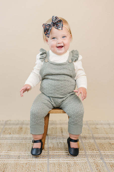 Green Ruffle Knit Overalls - HoneyBug 
