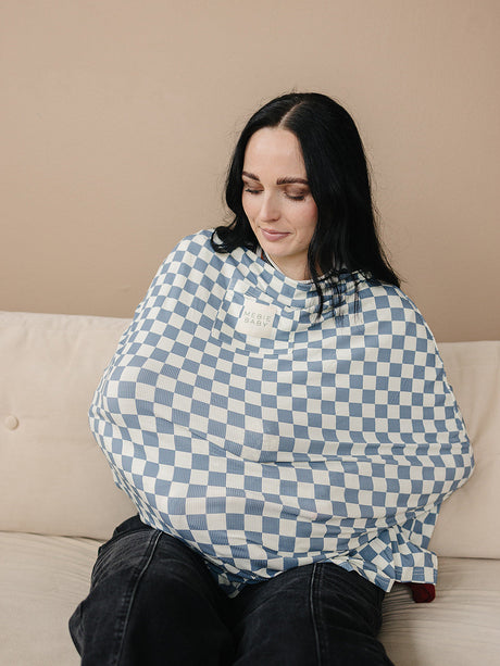 Blue Checkered Ribbed Bamboo Multi-Use Cover