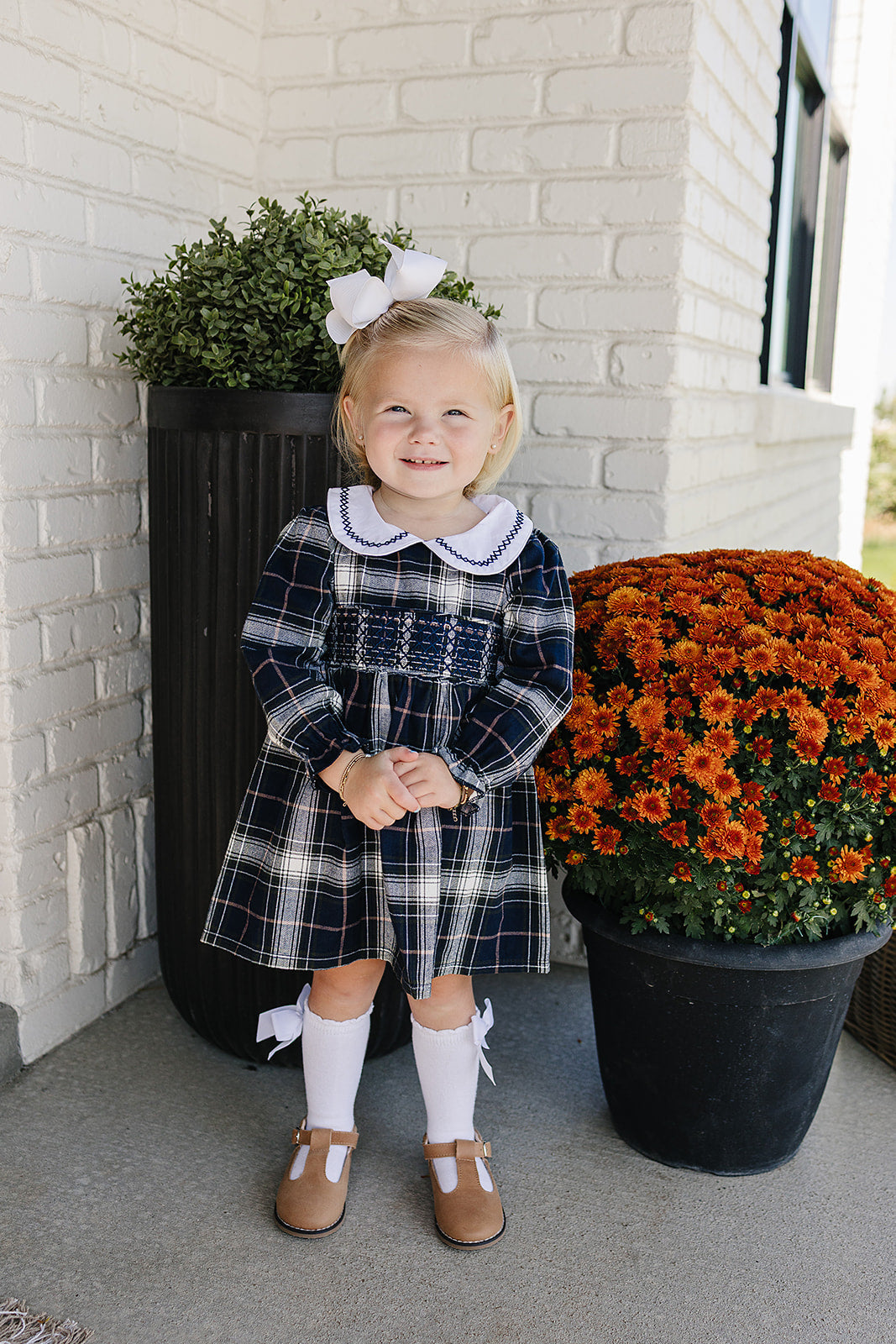 Navy Plaid Smocked Dress - HoneyBug 