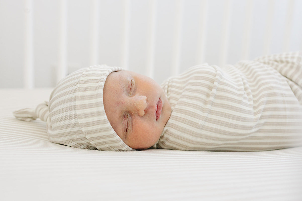 Taupe Stripe Ribbed Bamboo Stretch Swaddle - HoneyBug 