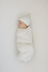 Taupe Stripe Ribbed Bamboo Stretch Swaddle - HoneyBug 