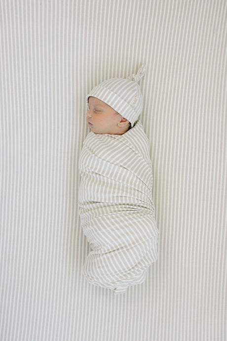Taupe Stripe Ribbed Bamboo Stretch Crib Sheet - HoneyBug 