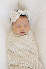 Taupe Stripe Ribbed Bamboo Head Wrap - HoneyBug 