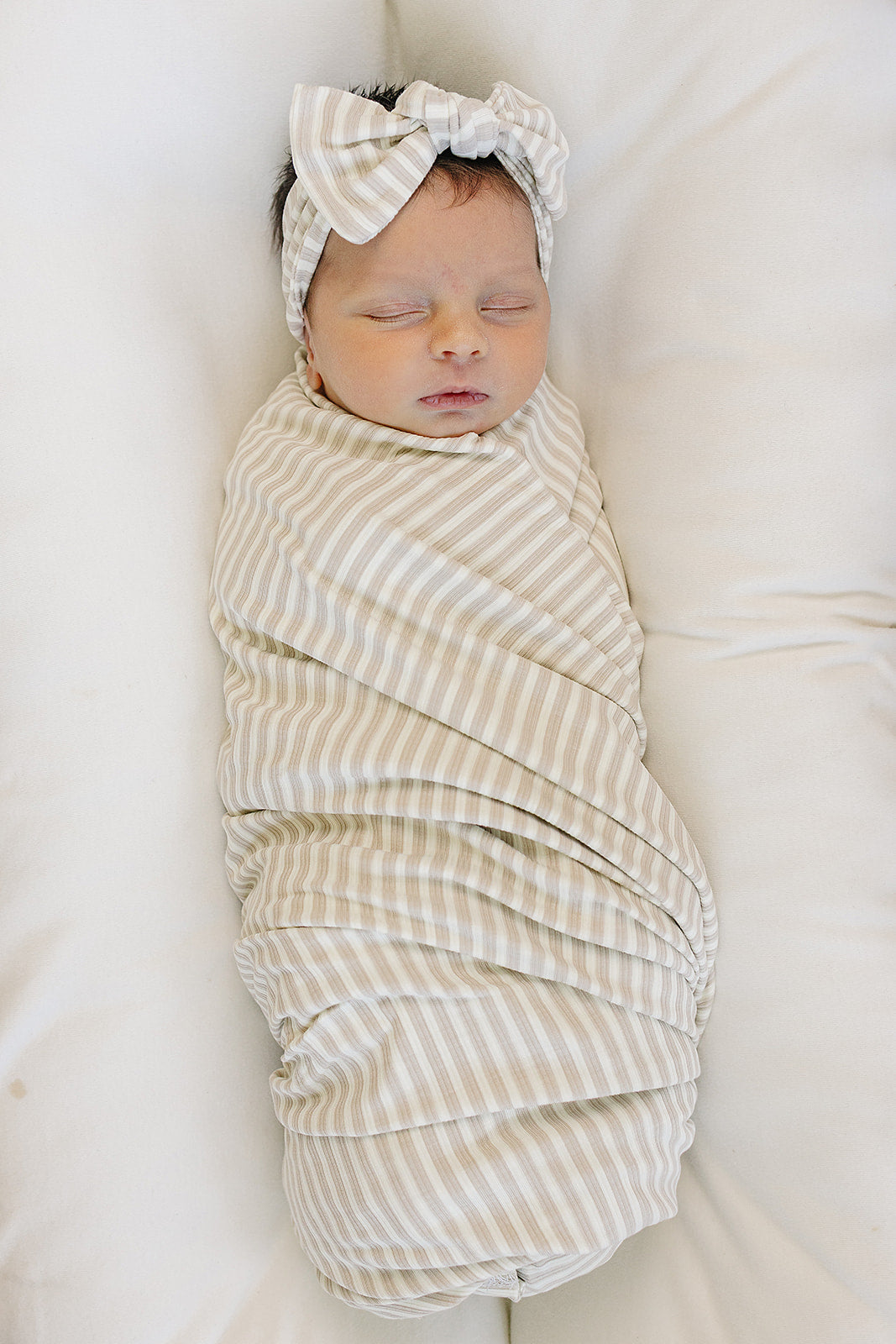 Taupe Stripe Ribbed Bamboo Stretch Swaddle - HoneyBug 