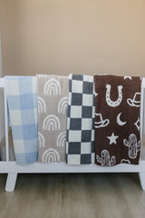 Light Blue Plaid Plush Blanket - HoneyBug 