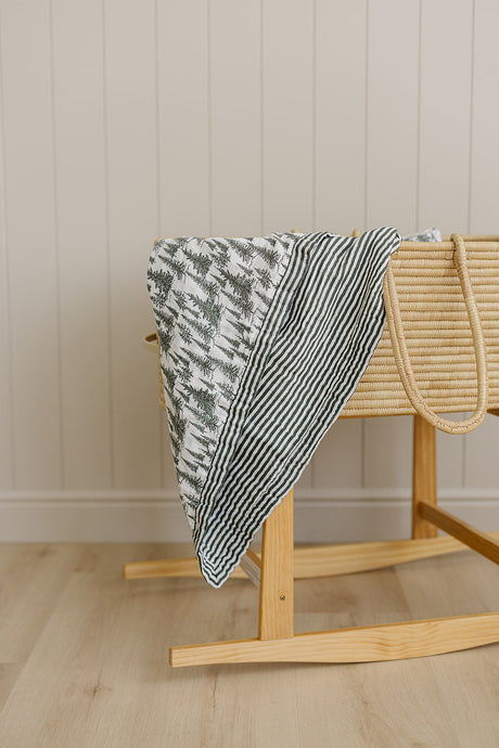 Forrest + Green Stripes Muslin Quilt - HoneyBug 