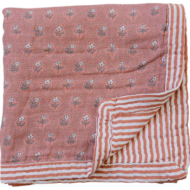 Vintage Pink Floral + Pink Stripes Muslin Quilt - HoneyBug 