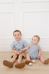 Blue Stripe Short Linen Overalls