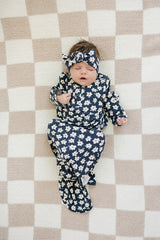 Navy Daisy Ribbed Bamboo Head Wrap - HoneyBug 